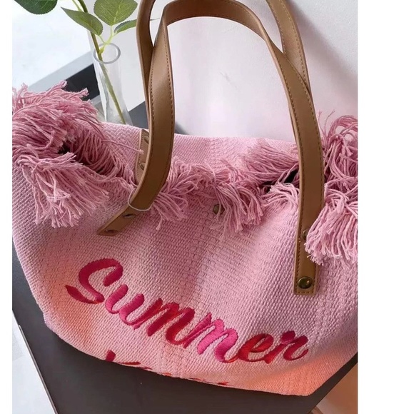 Luxe Vegan Leather Straps Summer Vibes Large Travel Beach Bag - Picture 3 of 10